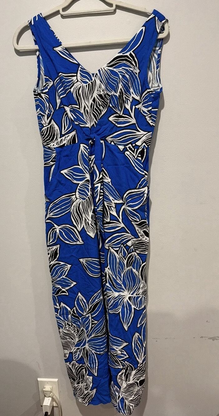 MSK Petite Small Blue Floral Maxi Dress Tie Front Pockets Vacation Resort Cruise